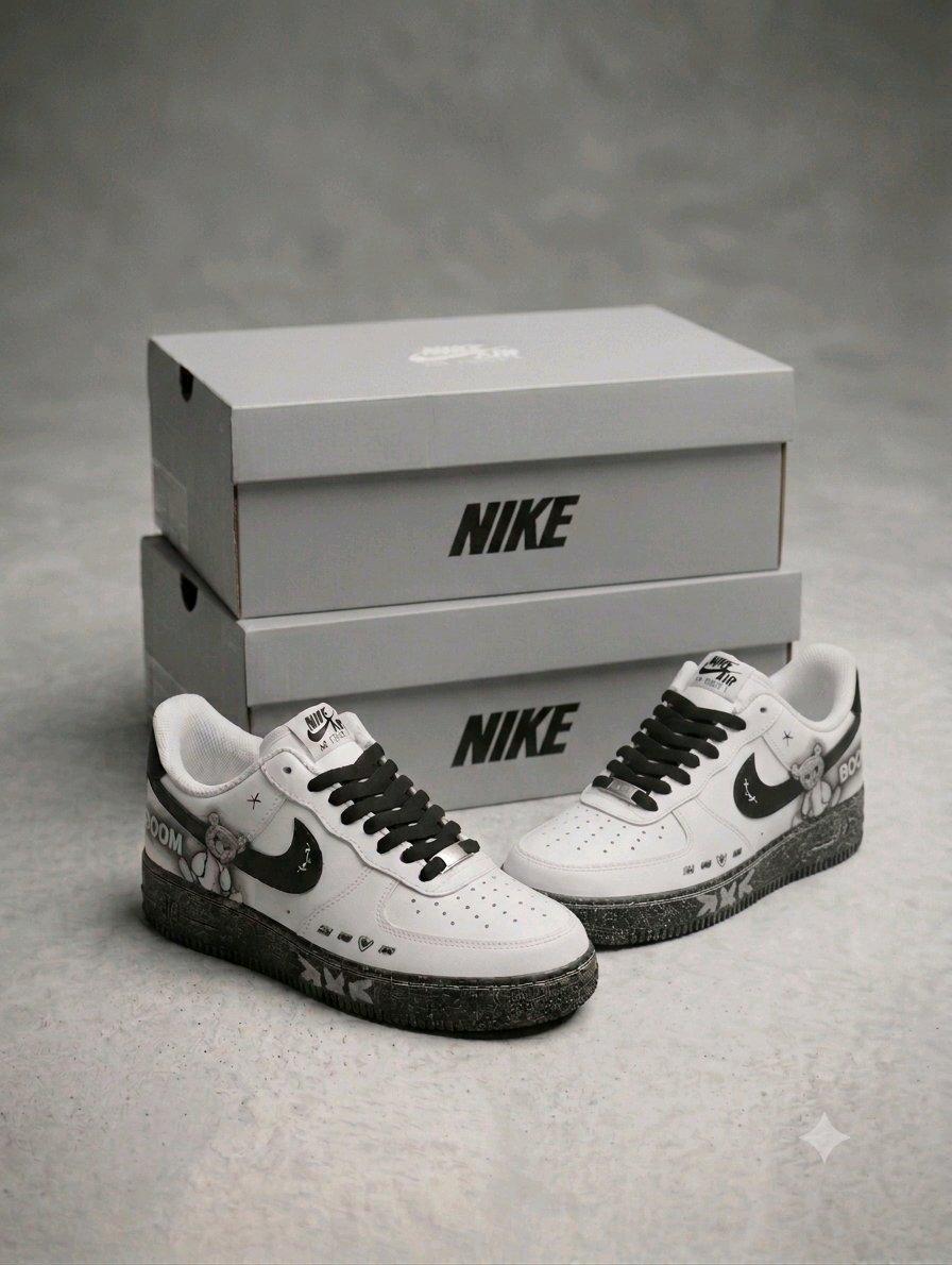 Custom Nike Air Force 1 Low Top LaceUp Sneakers White Black
