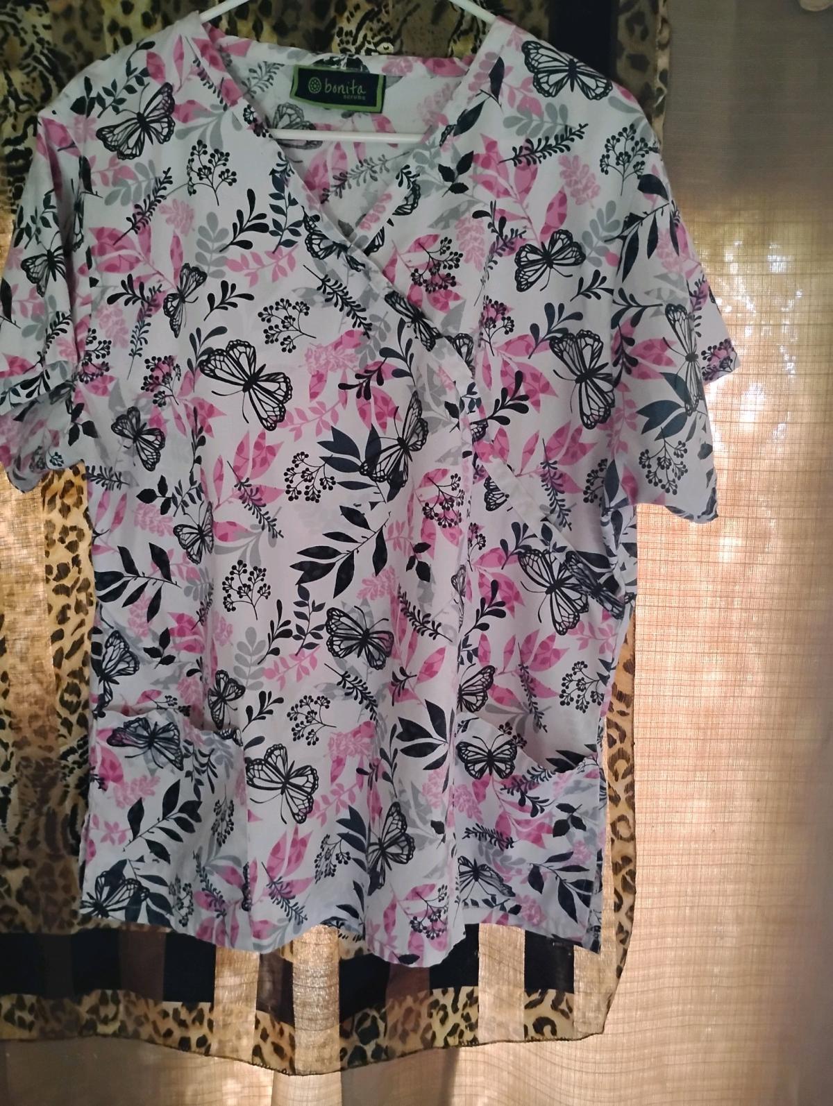 A Nice Womens Butterflies and Flowers Scrub Top
