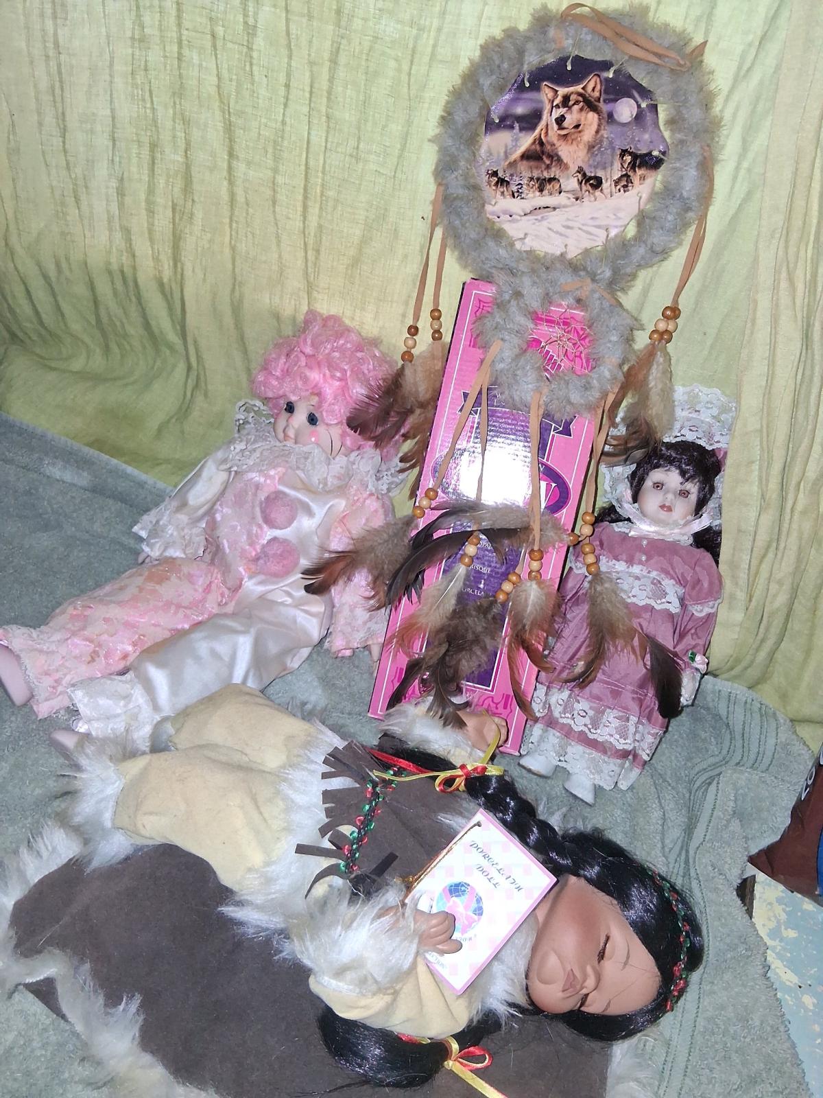 Three Porcelain Dolls plus a Dream Catcher