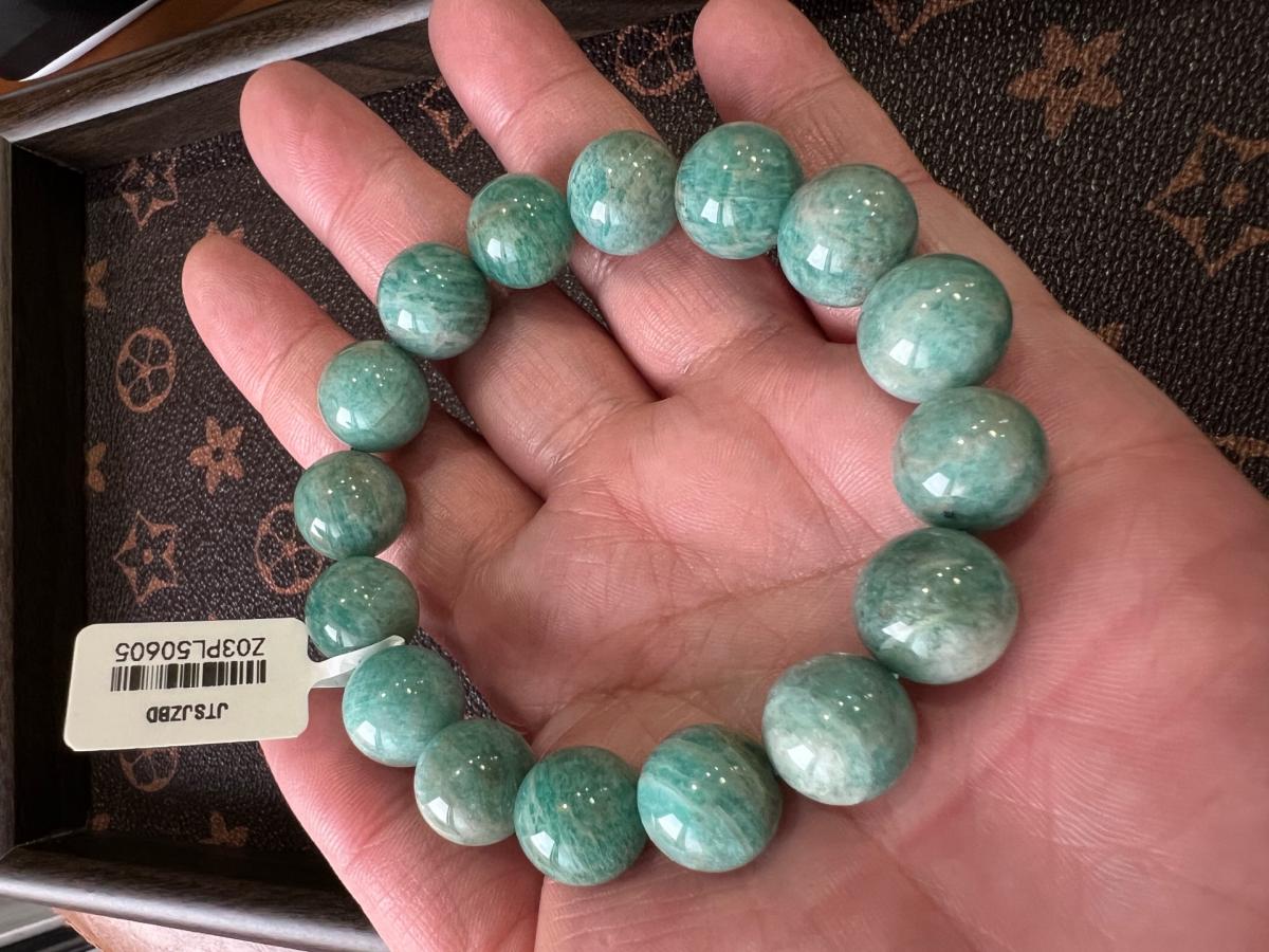 13mm Natural Amazonite Stretch Bracelet Blue Green Crystal