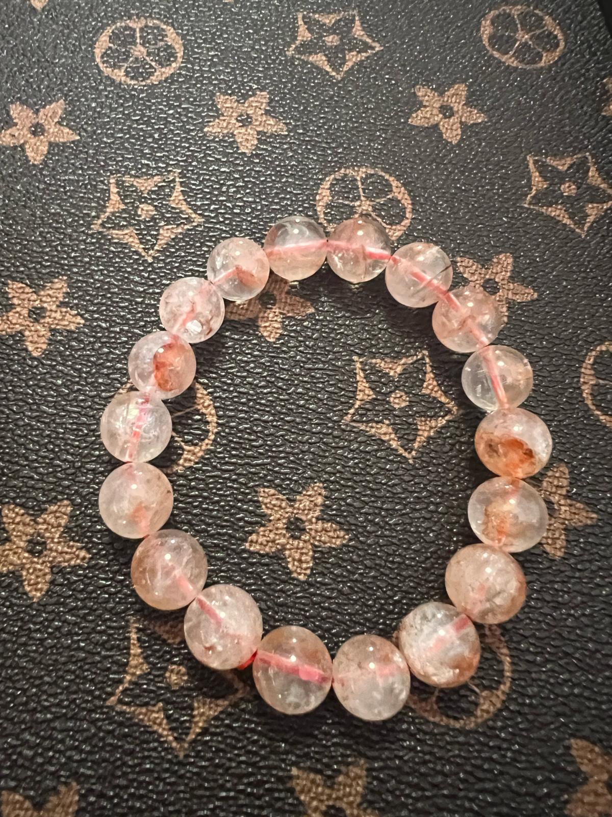 11mm Red Inclusion Flower Quartz Stretch Bracelet Glossy Uni