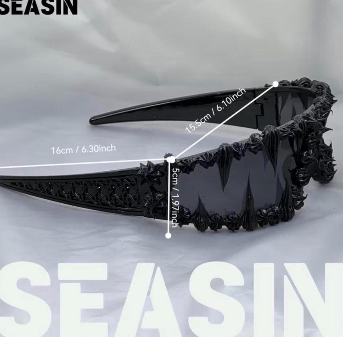 black sunglasses with black texture in the lenses