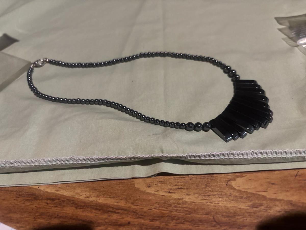 black steel necklace with black stones