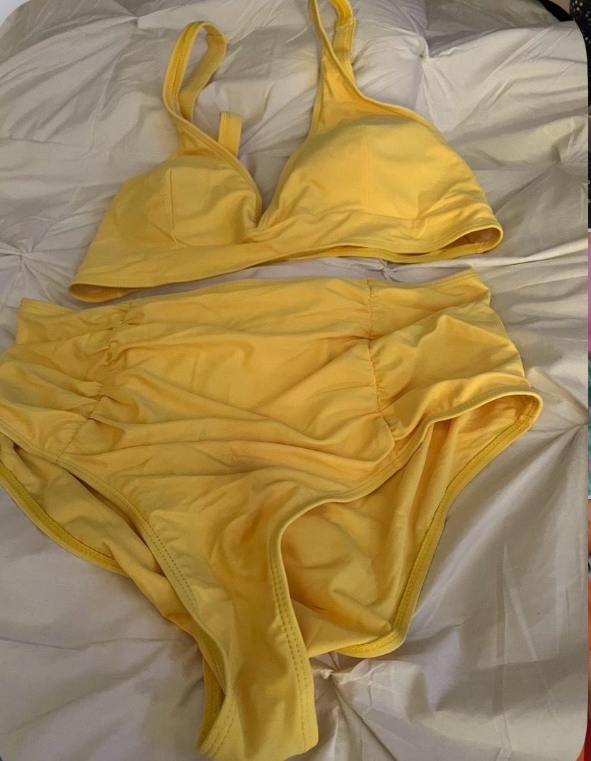 two piece yellow size large like new condition