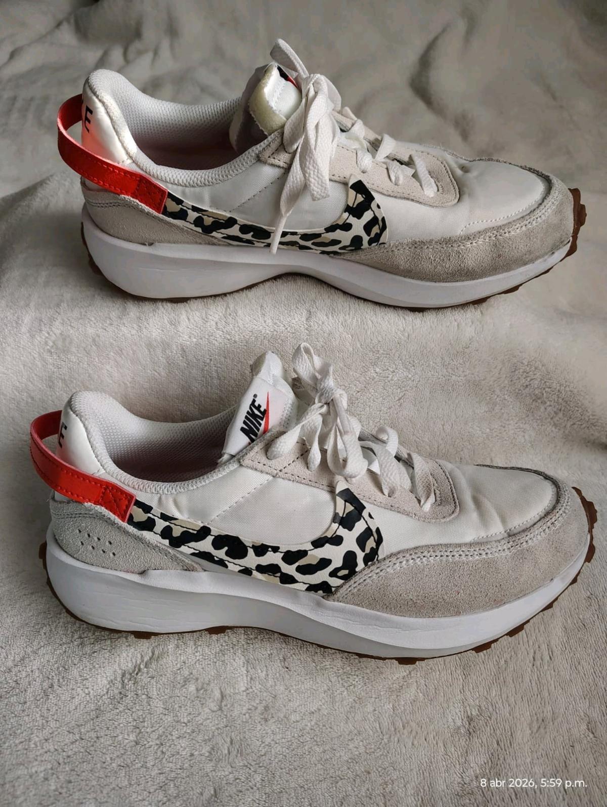 Womens Nike Waffle Debut sneakers with leopard print