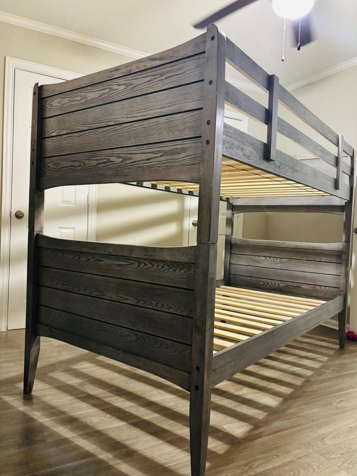 TwinoverTwin Bunk Bed Builtin ladder Solid Wood Rustic Gray