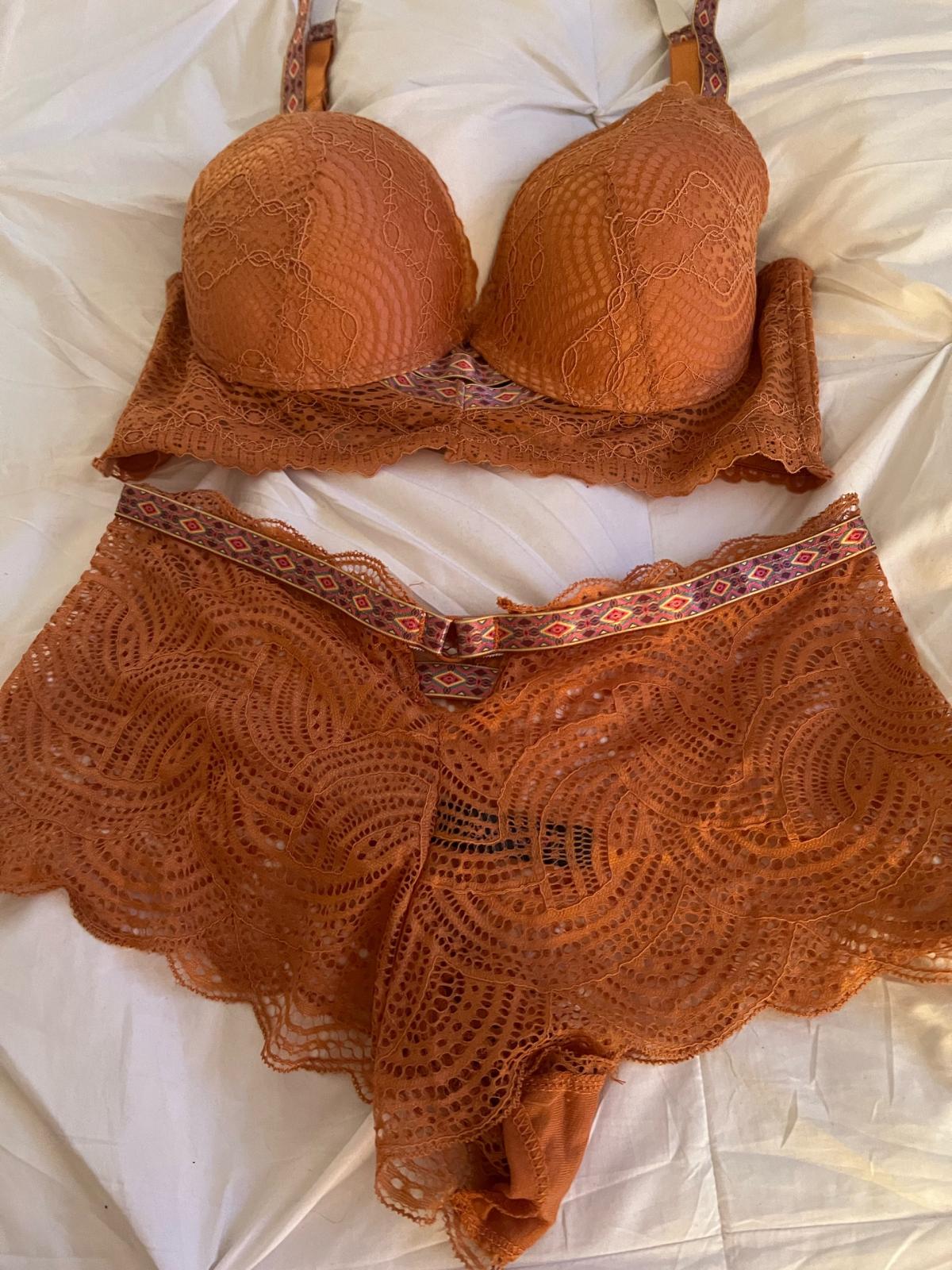 lace copper color lingerie set bottom size large cup size 36