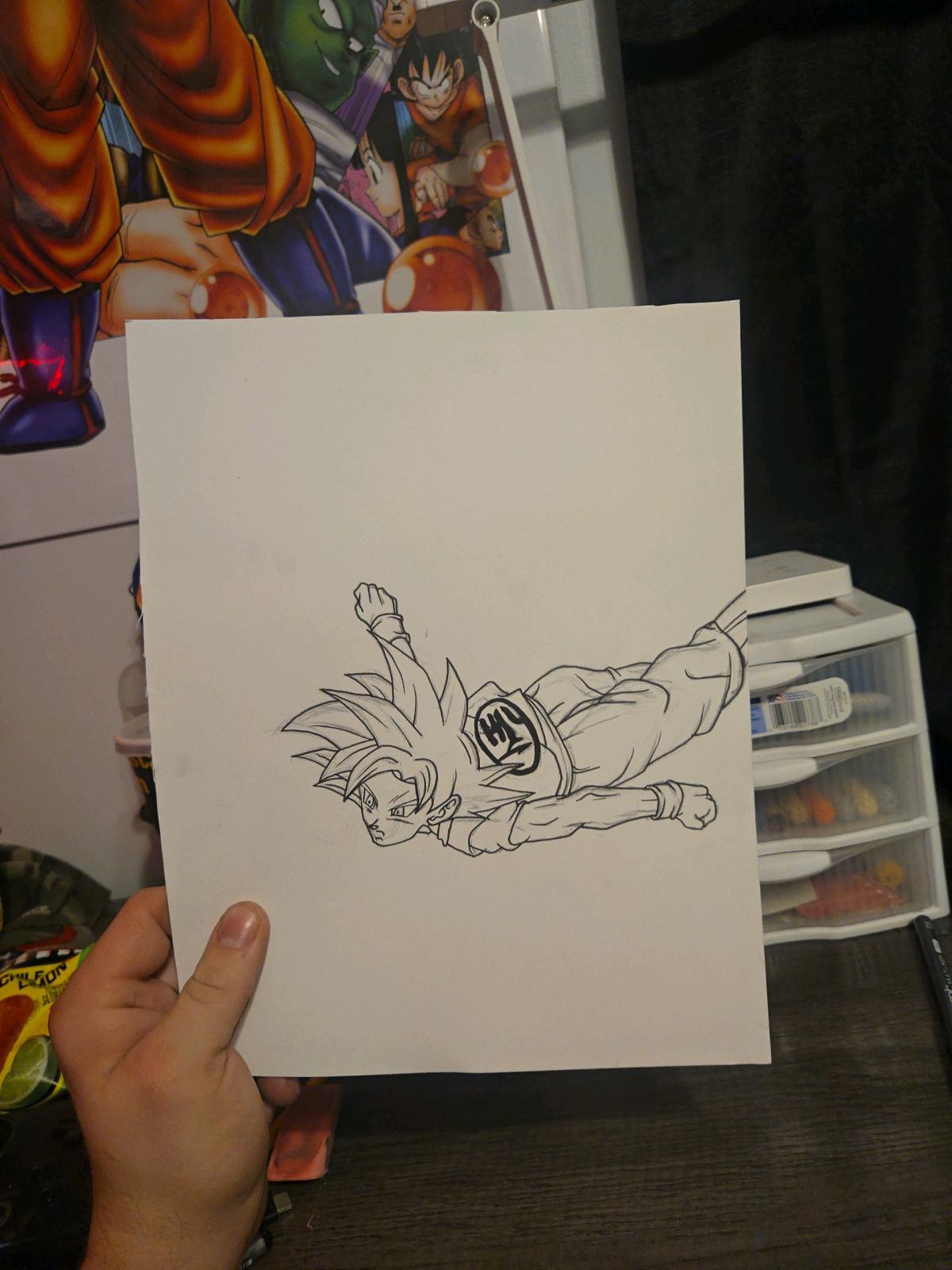 Goku Super Saiyan God Framed Hand Drawn Art