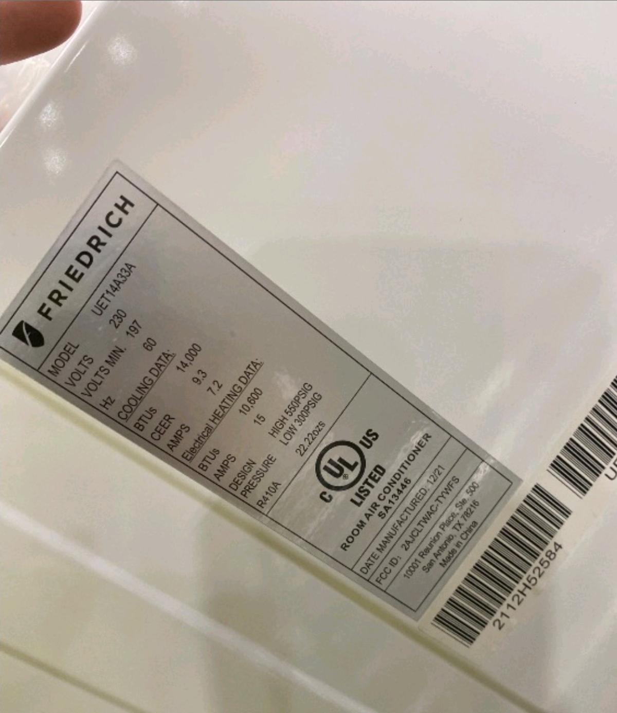 Friedrich UET14A33A Smart Thru the Wall AC