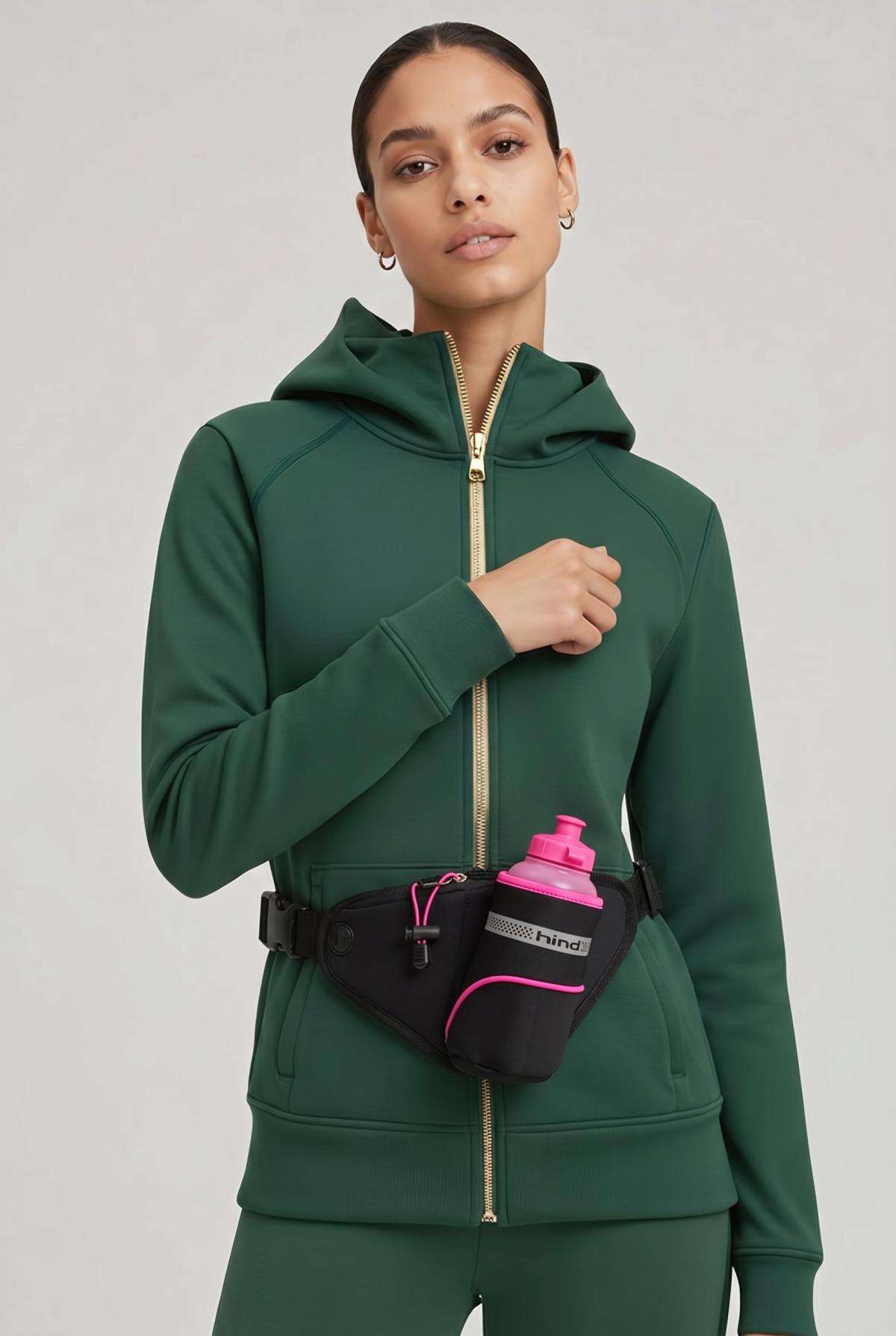 pink and black Fanny pack with water bottle never used