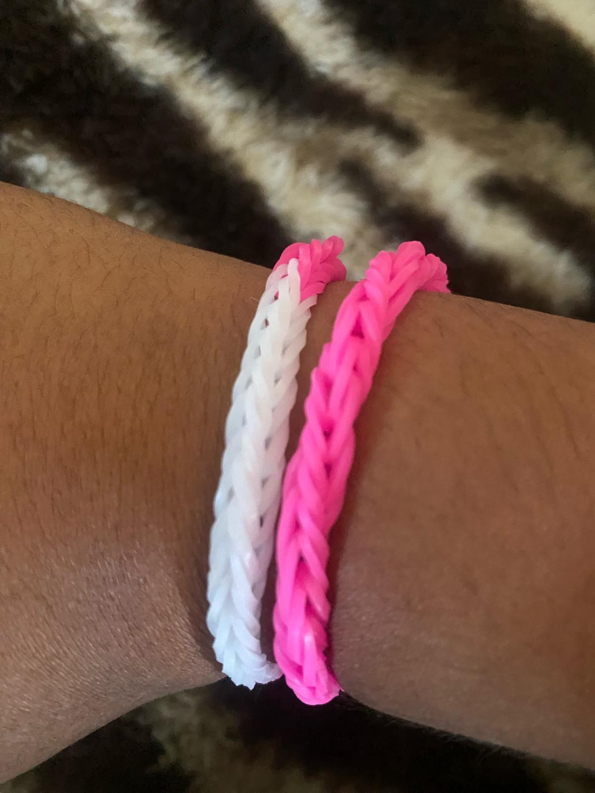 hot pink with white on the bracelet