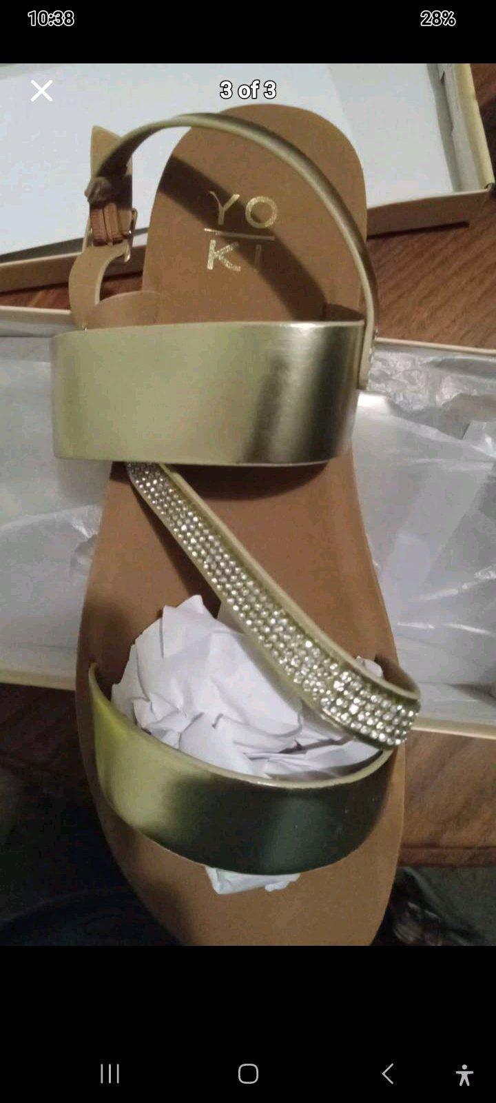 YOKI Gold Rhinestone Flat Sandals