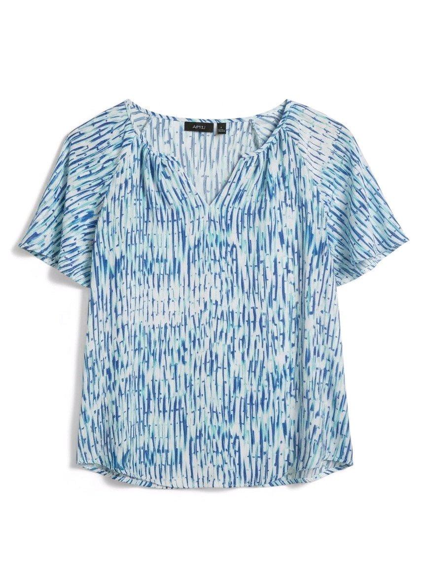 APT 9 Womens Printed Flutter Sleeve Blouse  Size Small  Blue