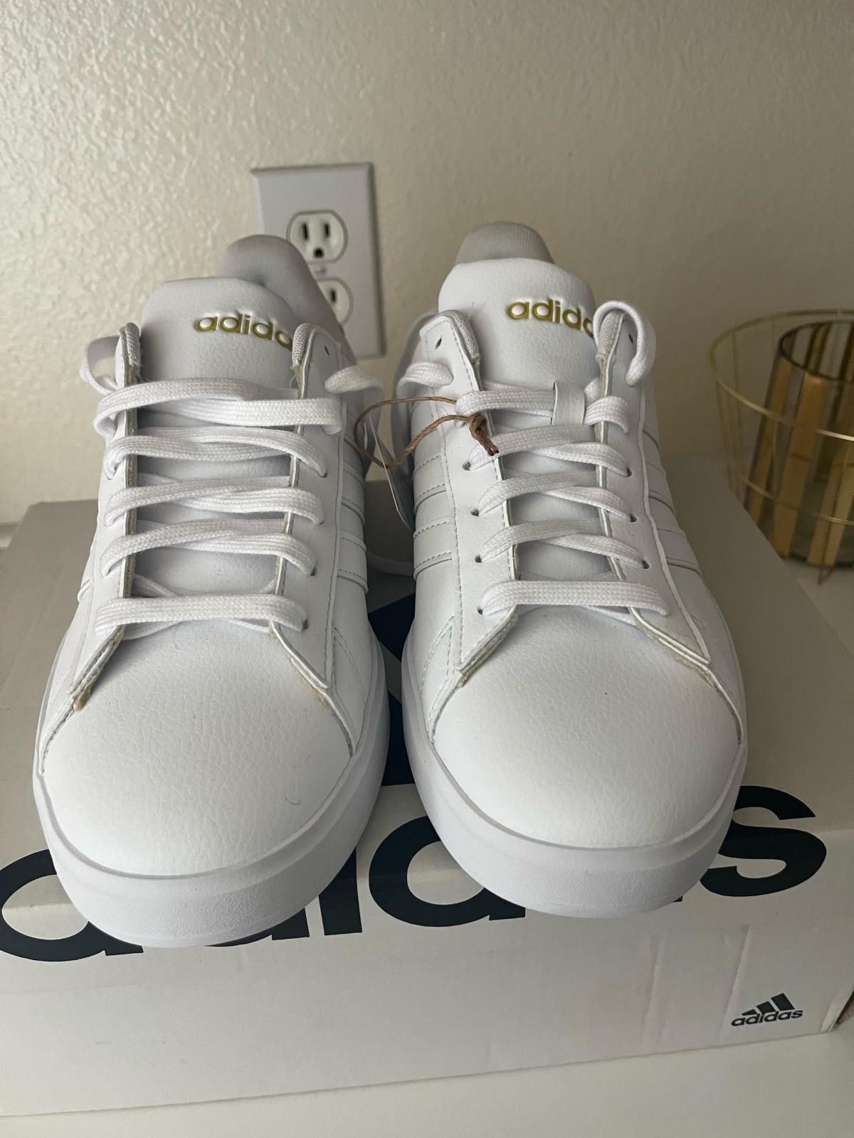 All White Adidas Grand Courts