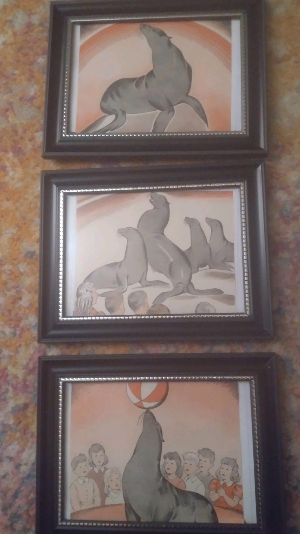Vintage Illustrations of Circus Seals in Frames
