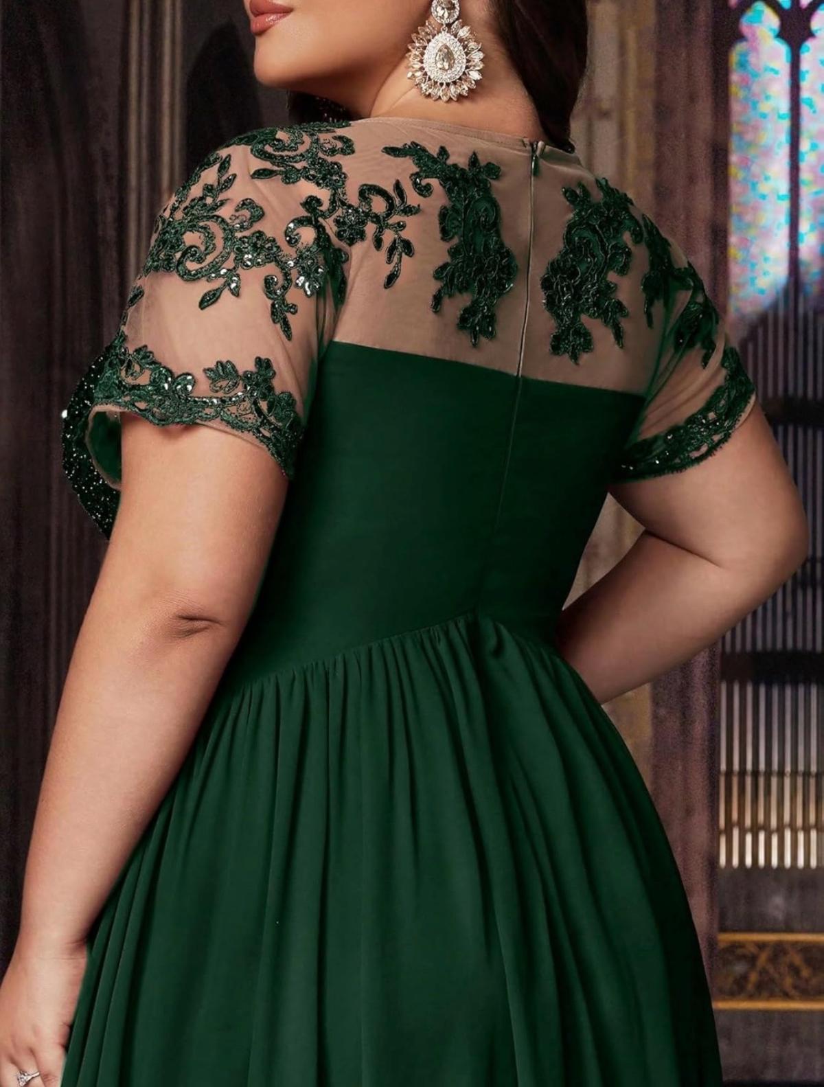 Plus Size Emerald Green Sequin Formal Dress