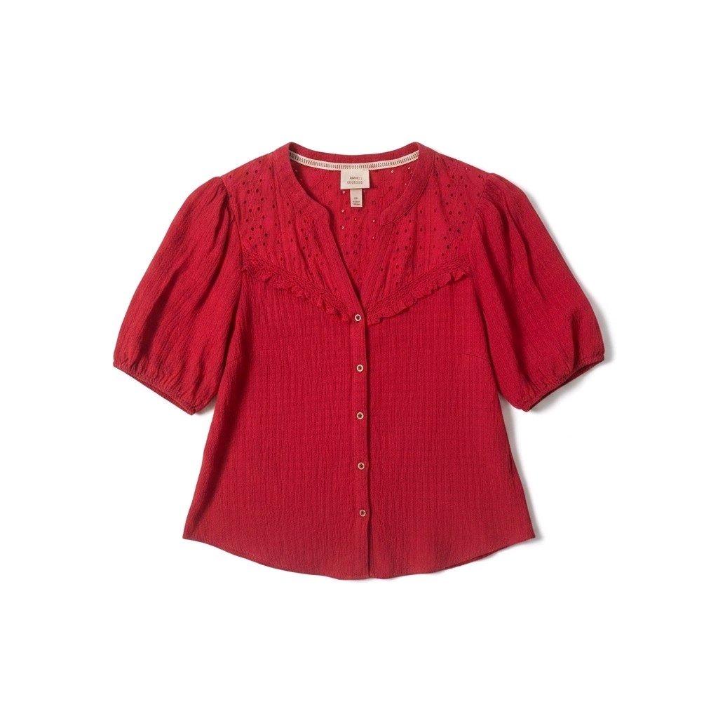 Knox Rose Womens Eyelet Embroidered ButtonFront Blouse