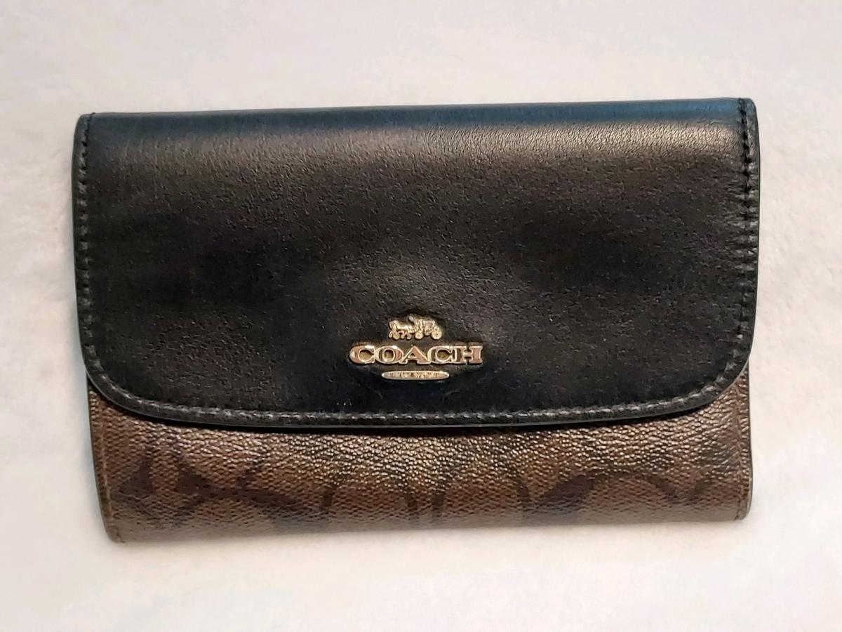 Coach Dark Brown And Black Leather Medium Size Wallet