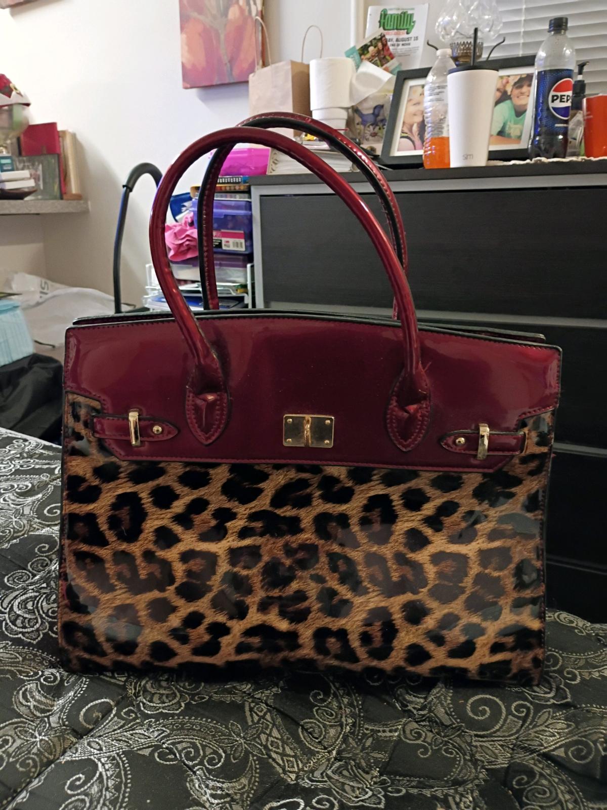 leopard and maroon purse