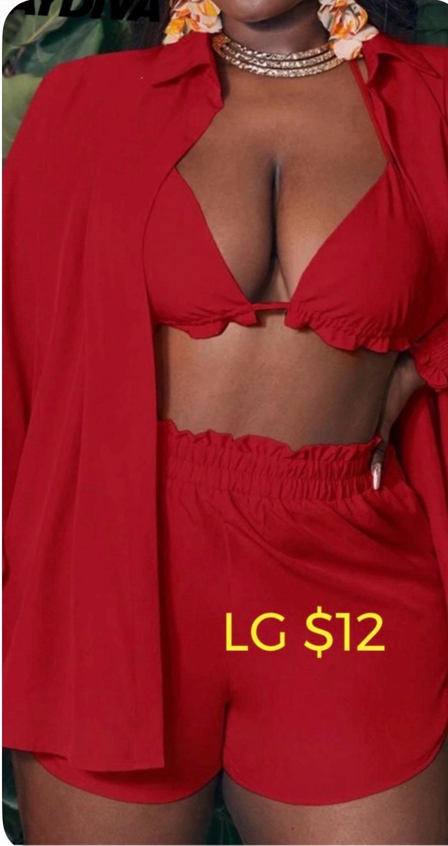3 piece velvet red swimsuit usd but great condition