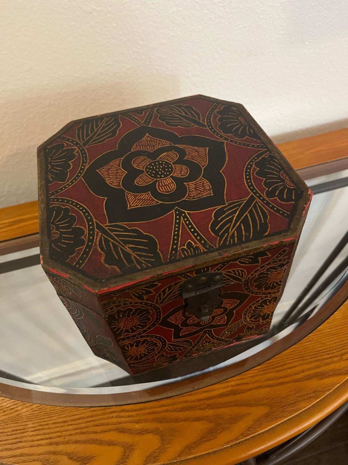 Hexagonal Hand Painted Trinket Box