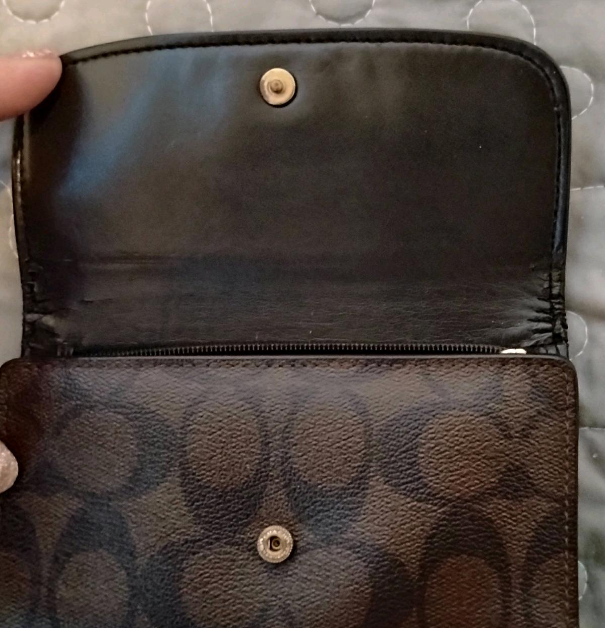 Coach Dark Brown And Black Leather Medium Size Wallet