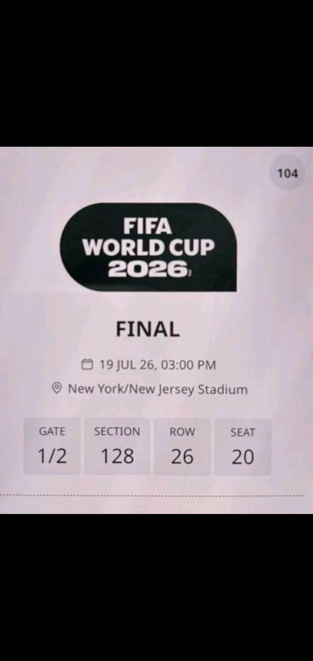 TWO WORLD CUP FINAL TICKETS AVAILABLE