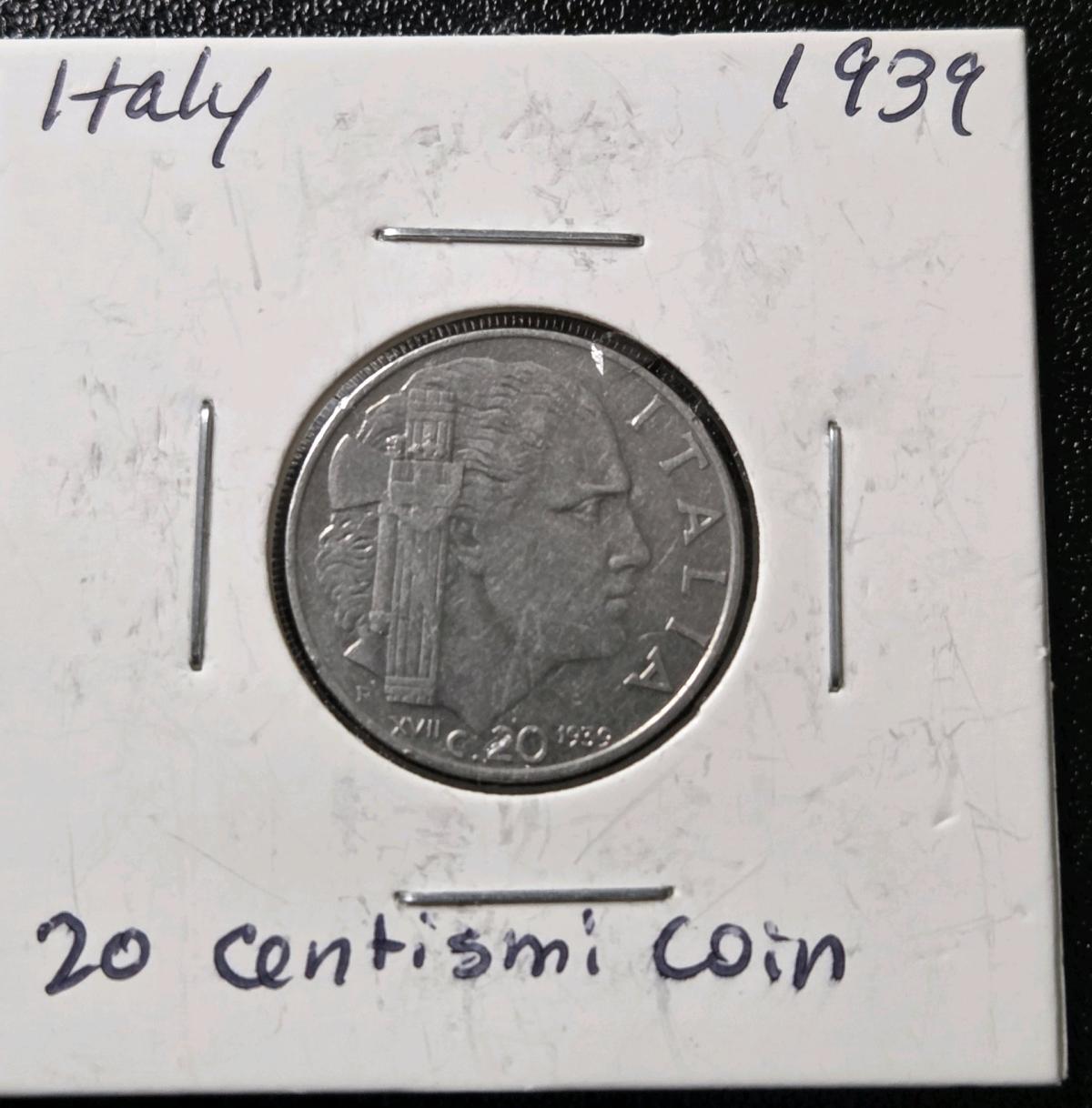 A nice 1939 20 Centisimi Coin from Italy
