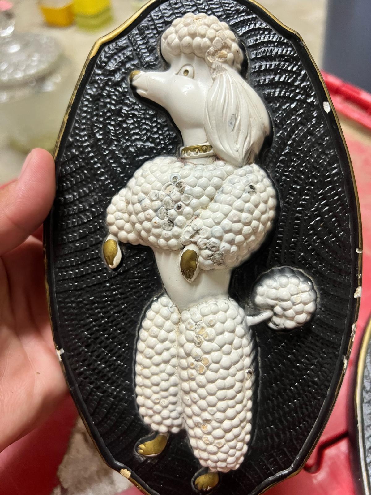 Vintage 1969 Miller Studio White Poodle Wall Plaques Pair Bl