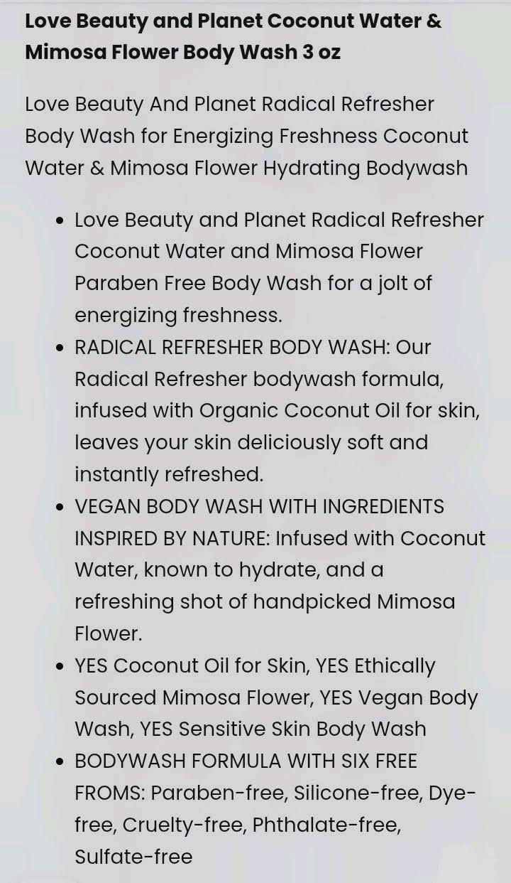 12 Bottles of LOVE Beauty AND Planet 3fl oz of Body Wash
