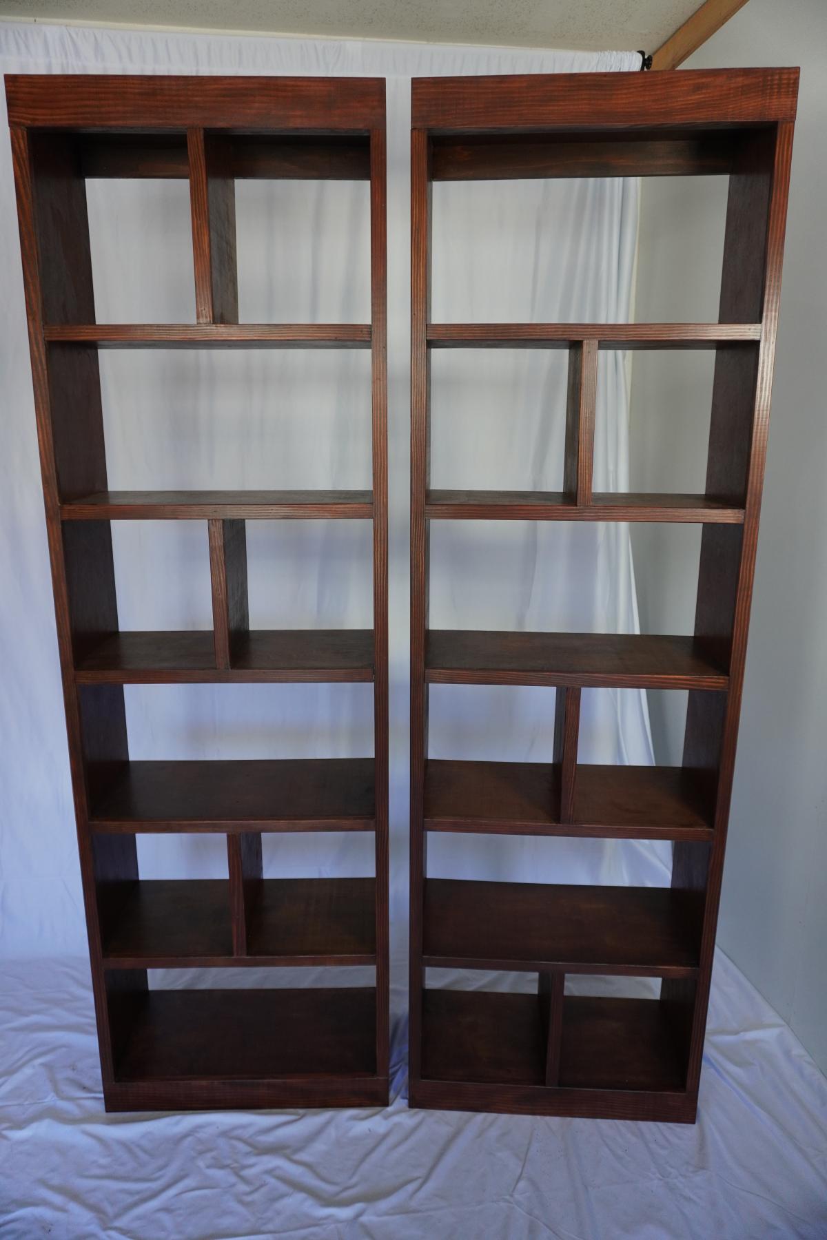 Custom Handcrafted Solid Wood Bookcase Set - Hickory Finish