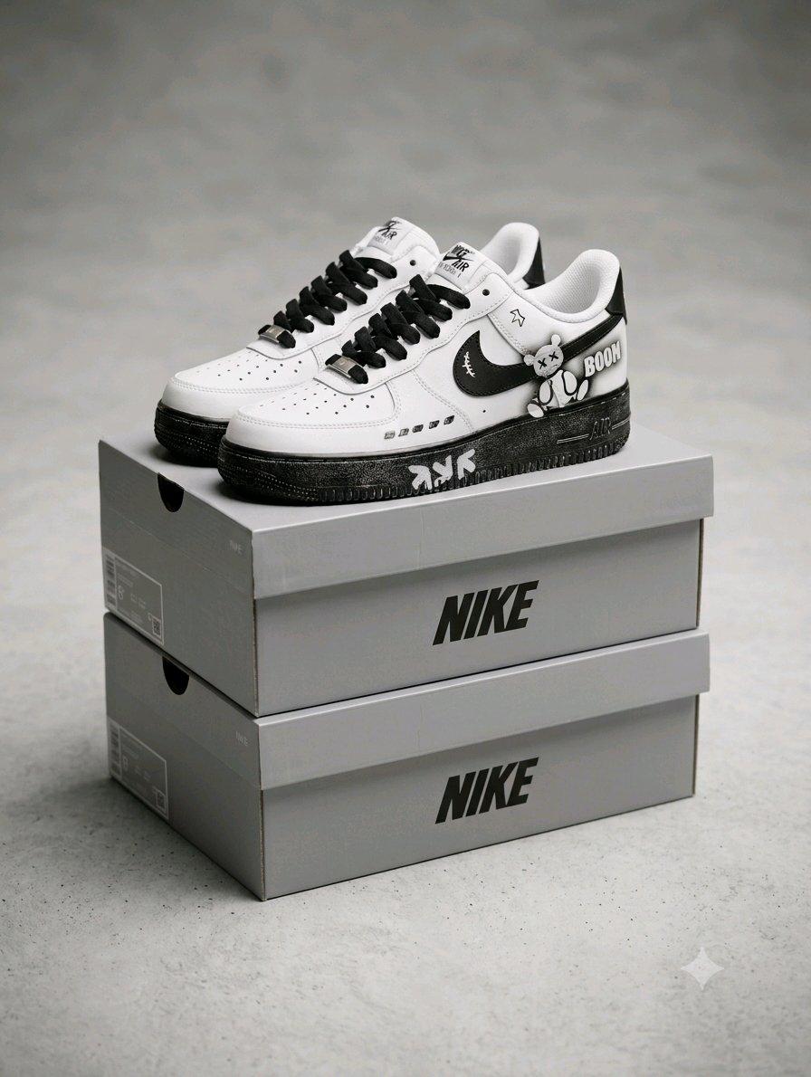 Custom Nike Air Force 1 Low Top LaceUp Sneakers White Black