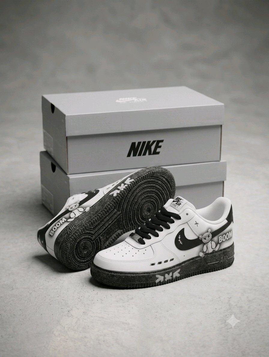 Custom Nike Air Force 1 Low Top LaceUp Sneakers White Black