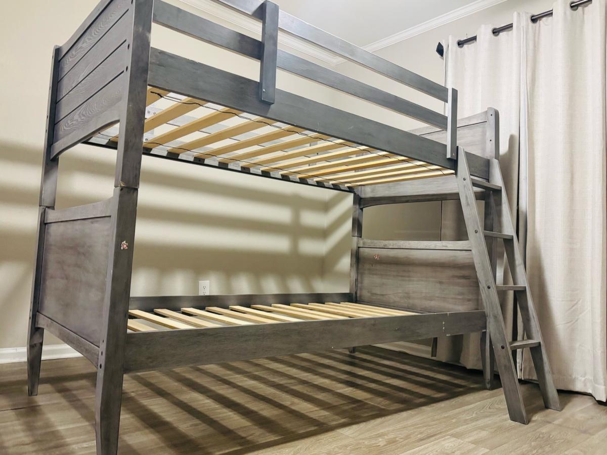 TwinoverTwin Bunk Bed Builtin ladder Solid Wood Rustic Gray