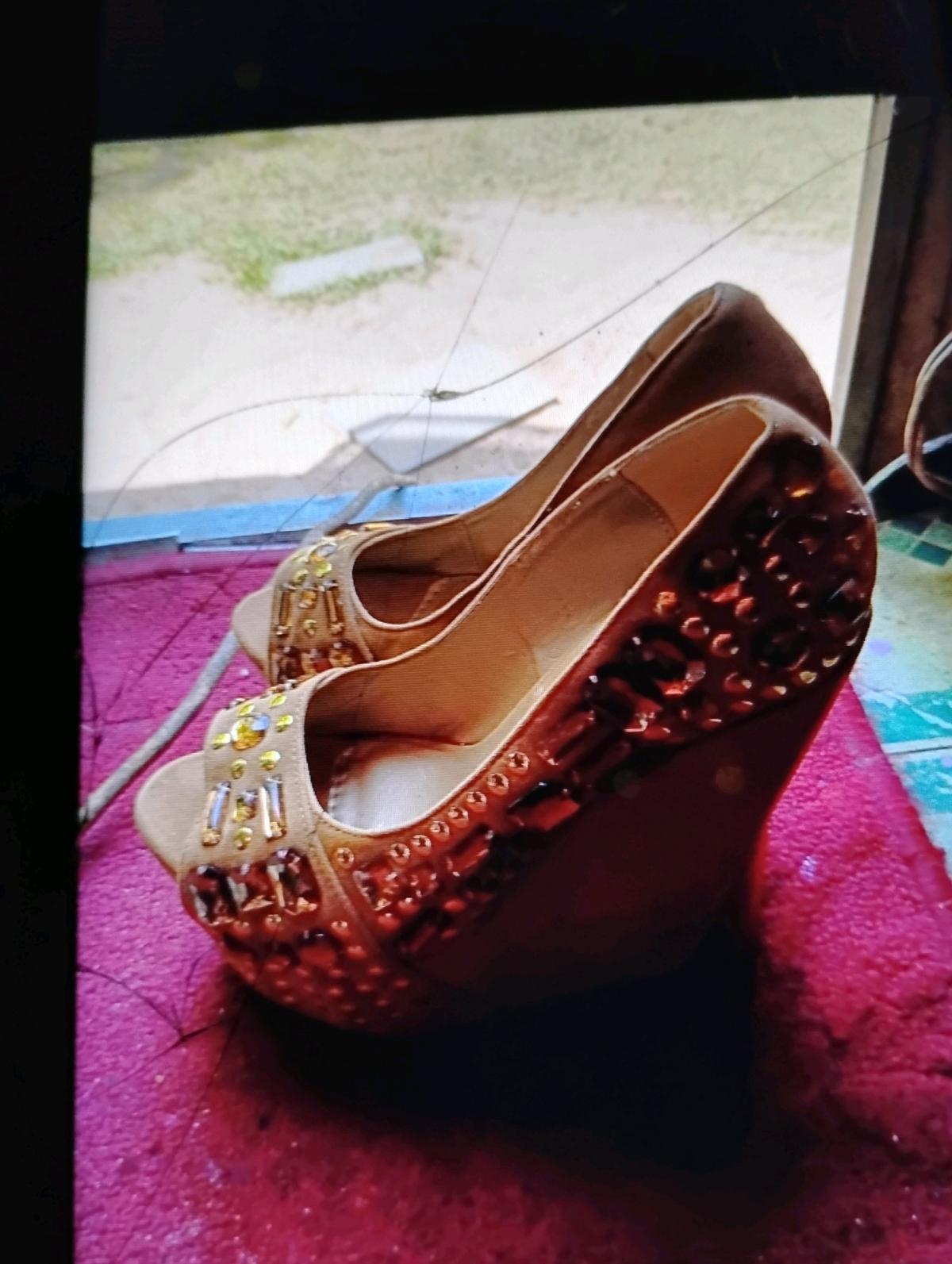 A Nice and Sexy Pair of Tan Platform Heels with Gems