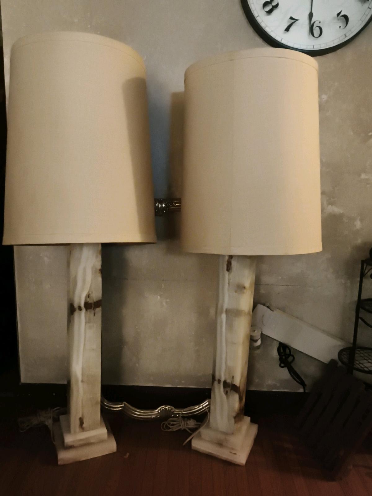 Pair of Antique Onyx Marble Column Floor Lamps ALL Original