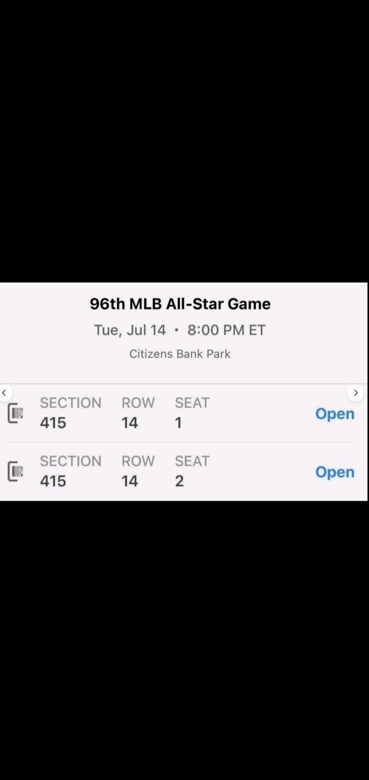 Two MLB ALL STAR GAME TICKETS For Sale