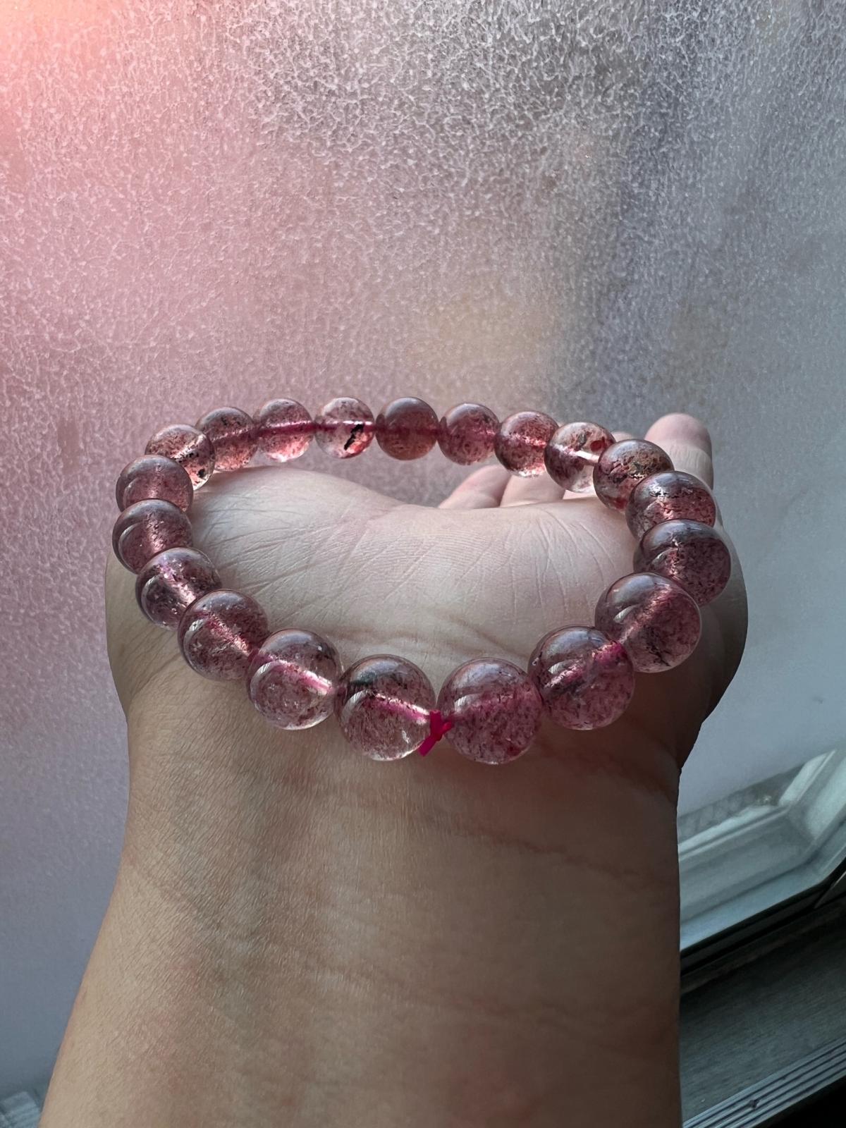 8mm Starlight Strawberry Quartz Bracelet Natural Light Shot