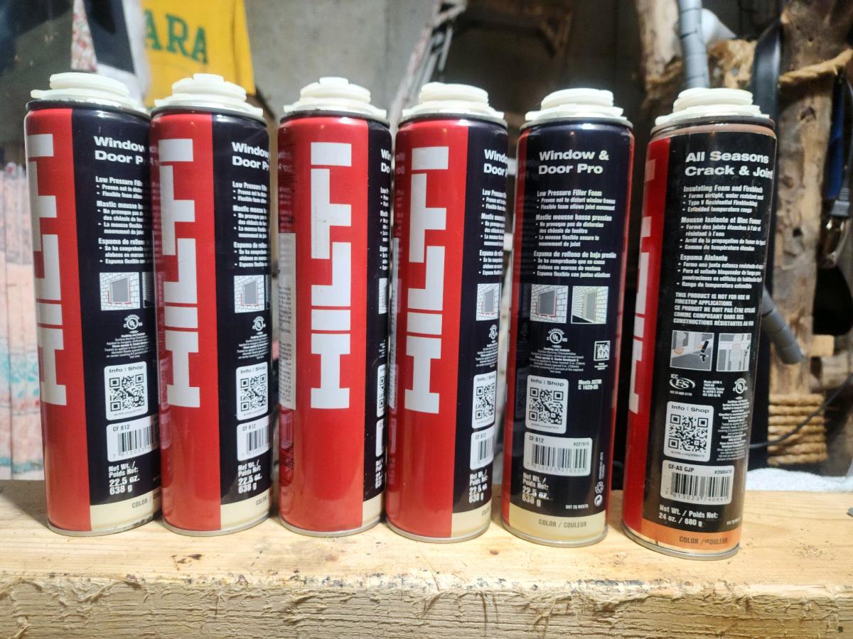 6 pack of hilti door and window foam sealer half price