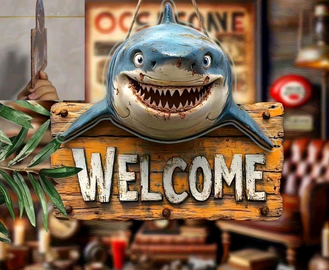 Wood Welcome Sign with Shark