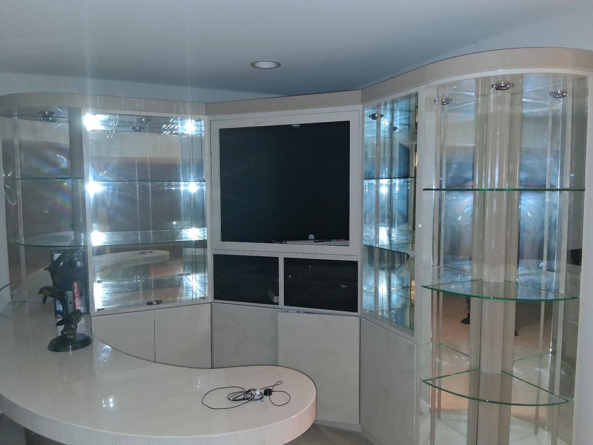 TV glass stand with builtin bar