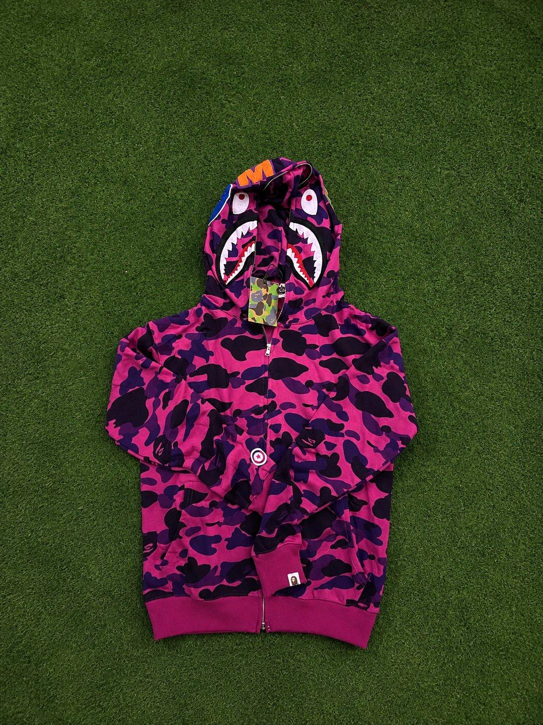 bape camo shark hoodie purple Y2K vintage streetwear pullove