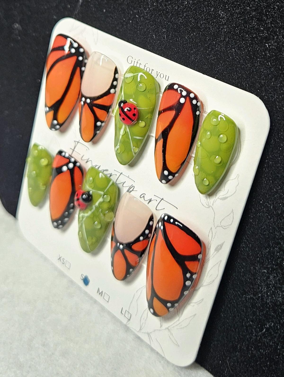 Handmade 3D Butterfly Press on Nails Sized Small