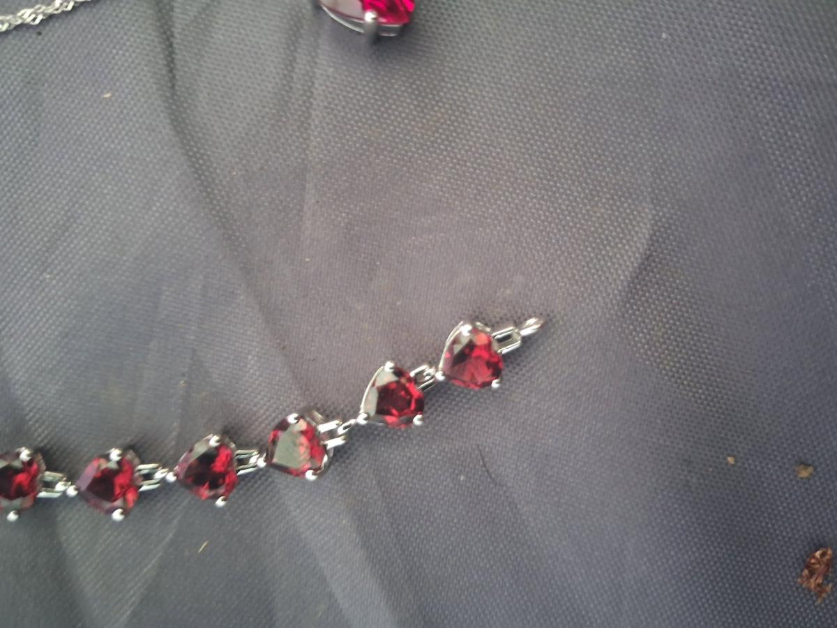 Vintage 925 Sterling Silver Created Ruby Heart  Halo Jewelry