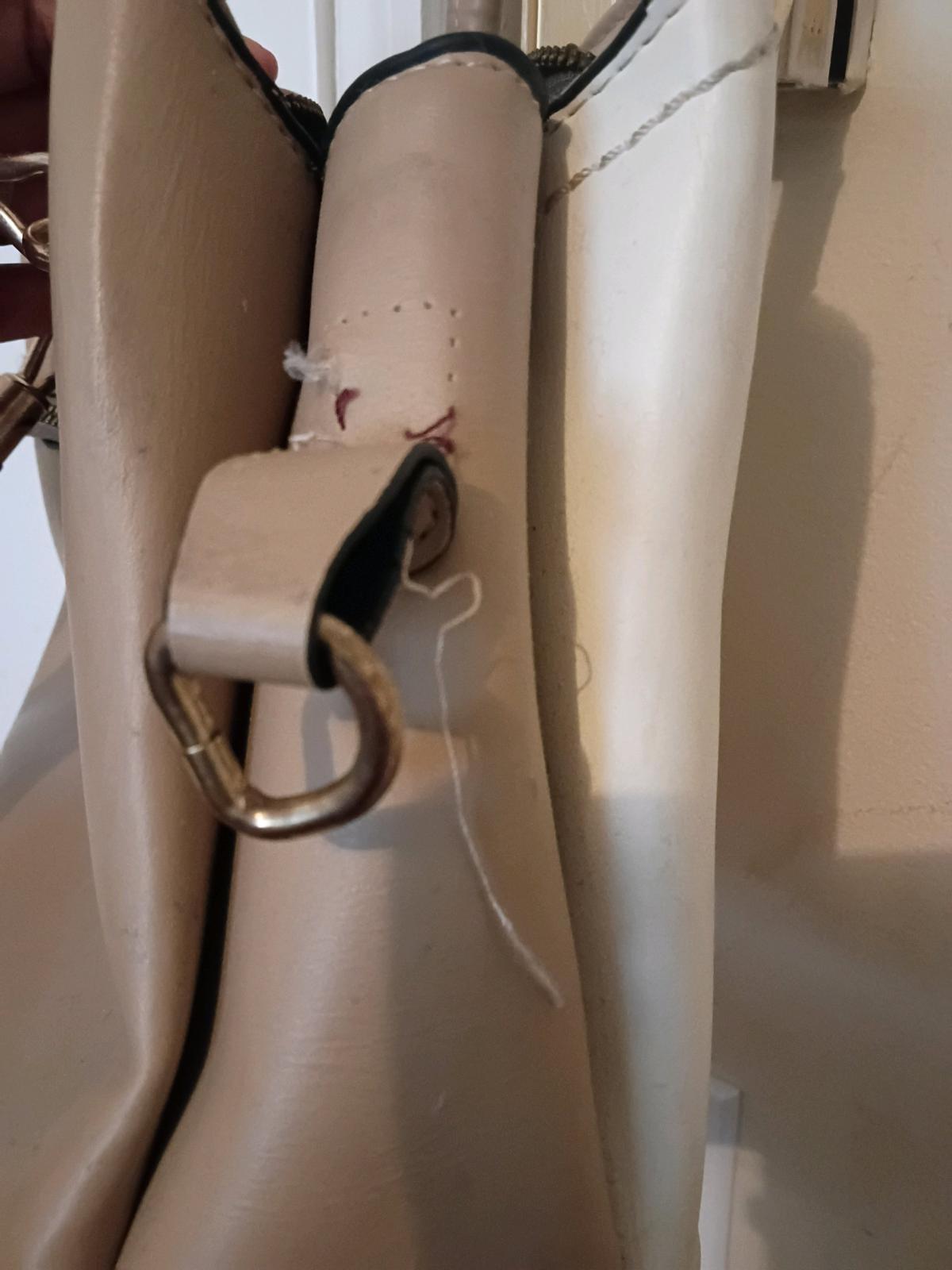 TwoTone Beige  Cream Structured Satchel Handbag with Gold Ha