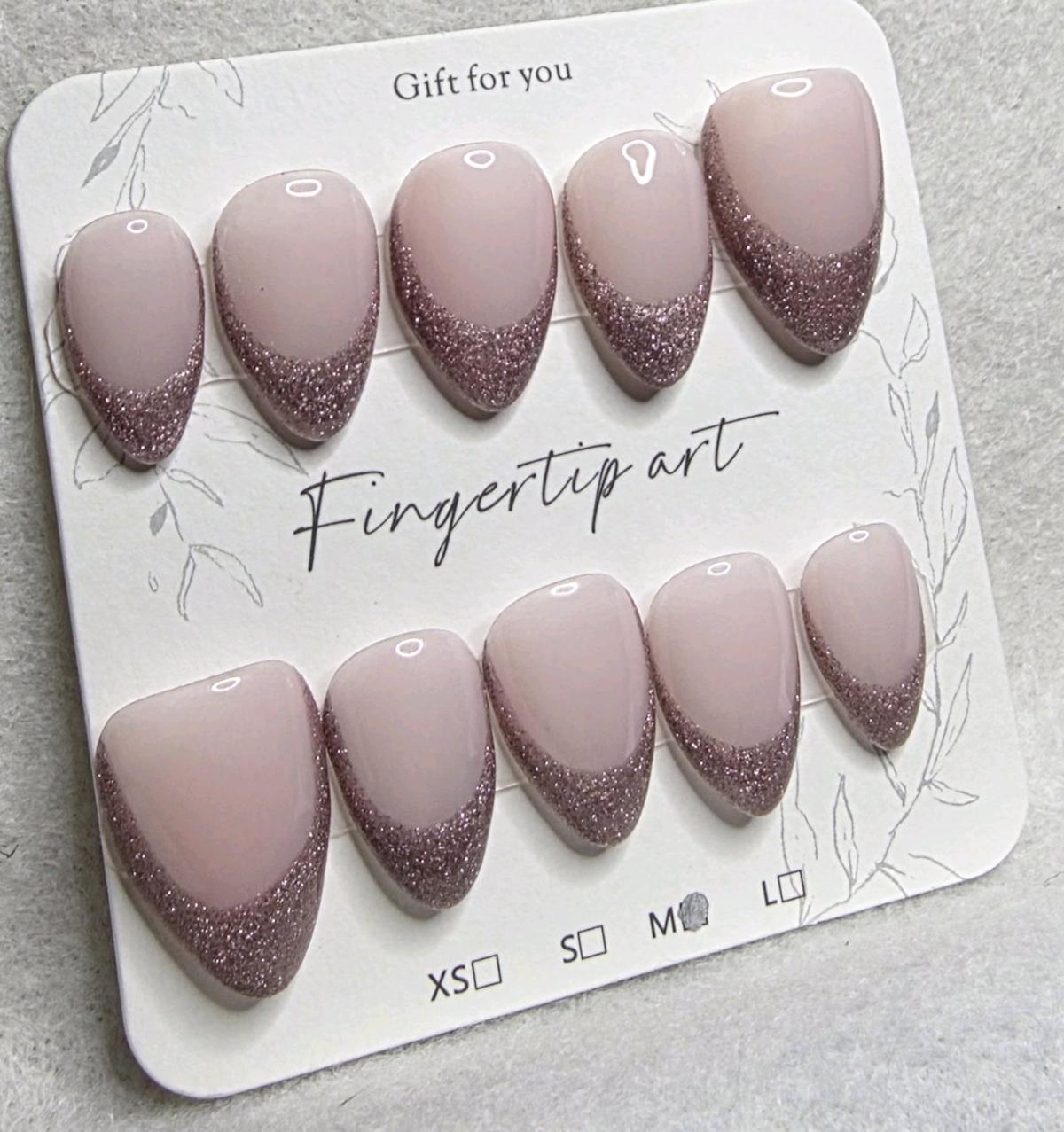 Handmade Cateye French Tip Nails Sized Medium