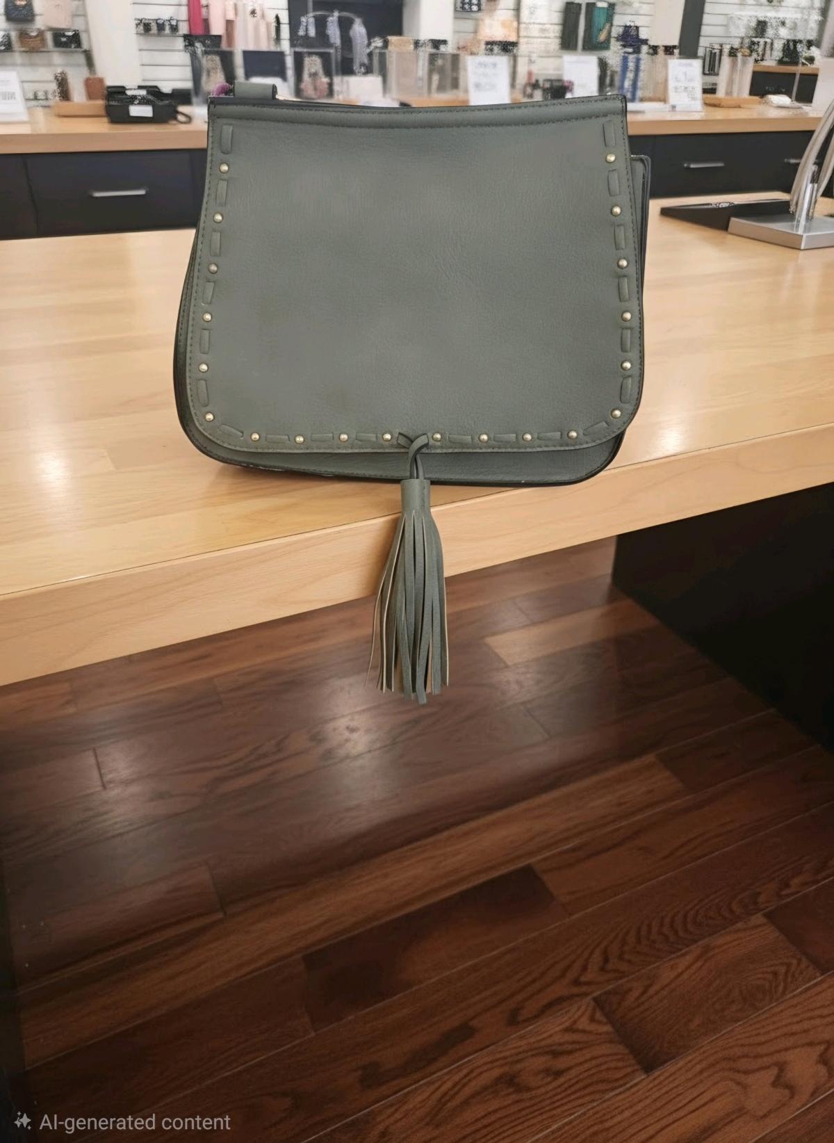 Olive Green Studded Crossbody Bag with Patterned Guitar Stra