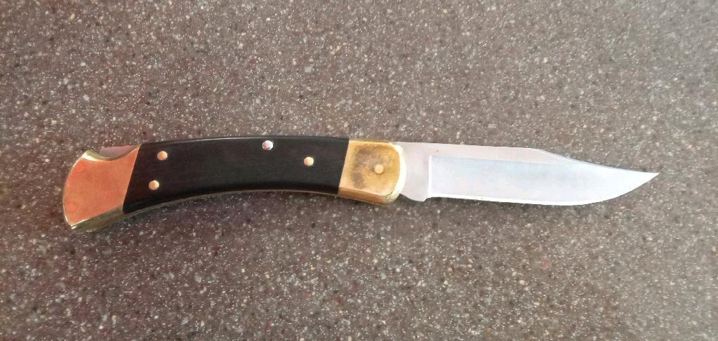 Buck 110 folding hunting knife Ebony wood handle
