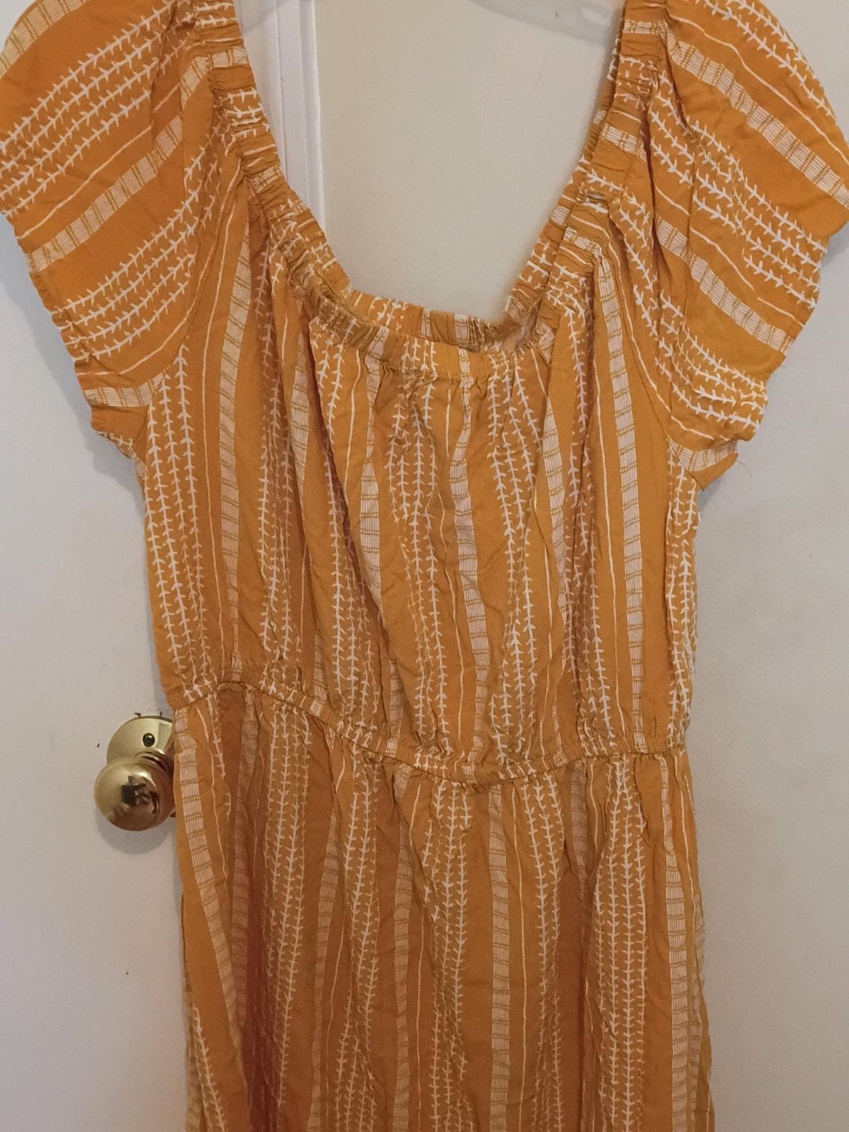 Mustard Yellow Striped ButtonFront Short Sleeve Dress