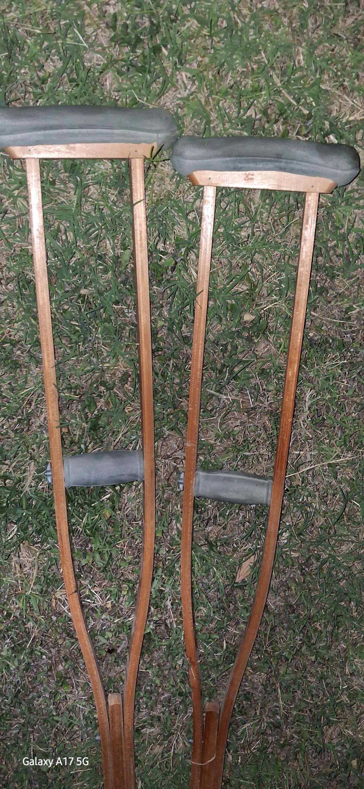 Vintage Wooden Underarm Crutches  Adjustable Pair Antique